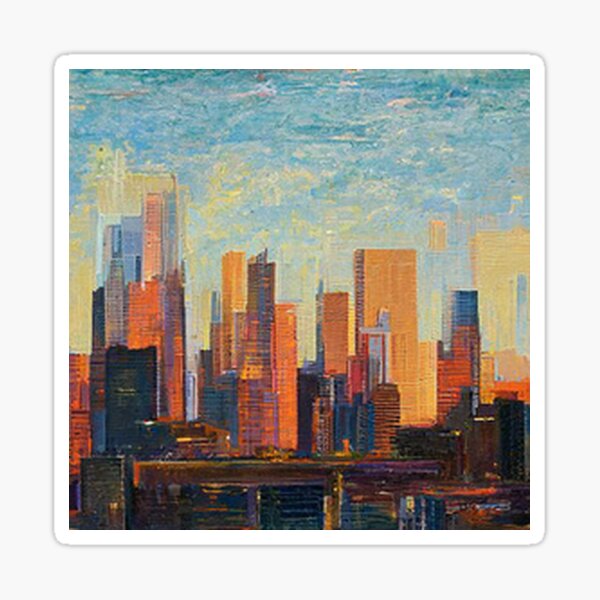 Oklahoma City Skyline Oil Painting By AI US Cityscape Sticker By   St,small,507x507 Pad,600x600,f8f8f8 