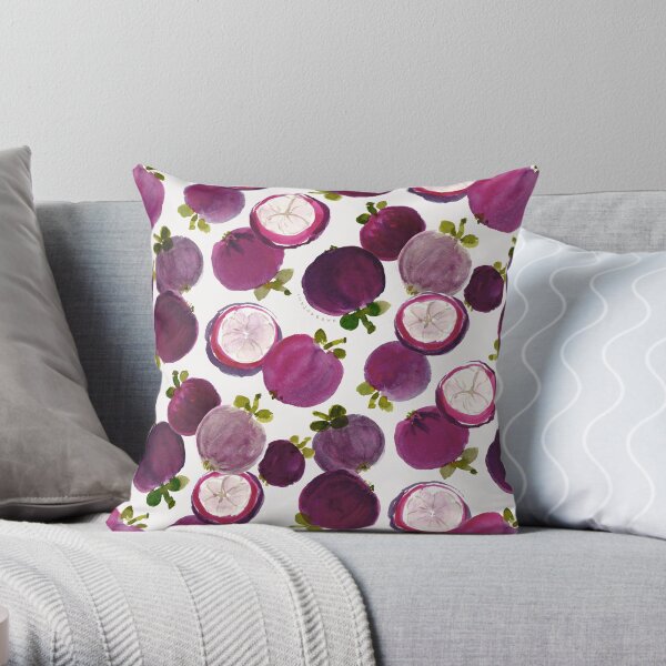 MANGOSTEEN MANIA Purple Tropical Fruit Throw Pillow