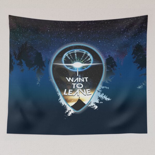 Item preview, UFO - I WANT TO LEAVE - Flying Saucer Alien Grey - Abduction in the Mountains designed and sold by RetroTeeStudio.