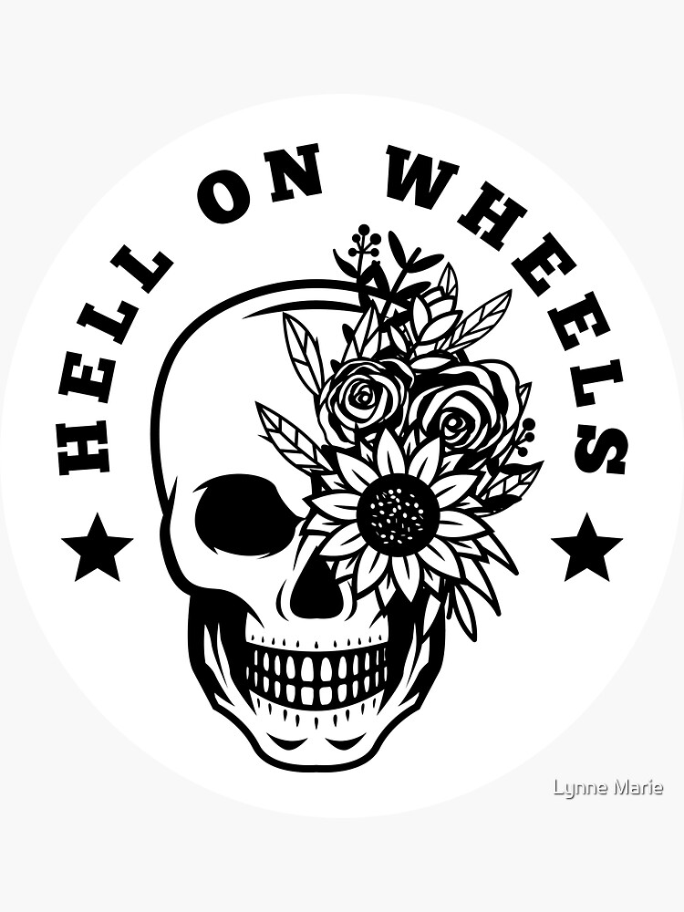 Sticker for Sale mit Hölle auf Rädern - männlich, schwarzer Text - Magnet/ Aufkleber von Lynne Dorr