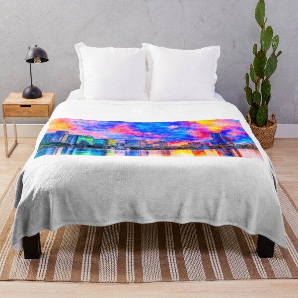 Item preview, Skyline of downtown Orlando, Florida, seen at sunset from lake Eola - ink and watercolor designed and sold by NickoPrints.
