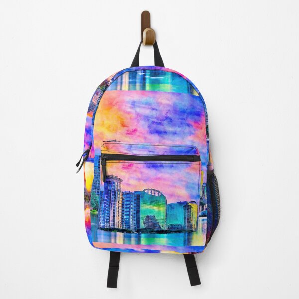 Item preview, Skyline of downtown Orlando, Florida, seen at sunset from lake Eola - ink and watercolor designed and sold by NickoPrints.