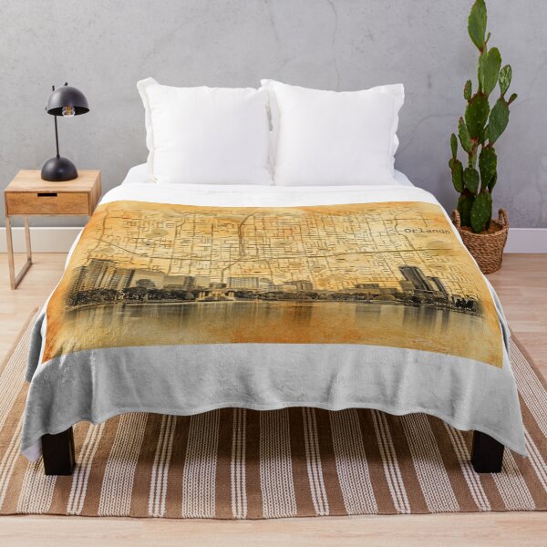 Item preview, Map of downtown Orlando, Florida, and skyline blended on old paper designed and sold by NickoPrints.
