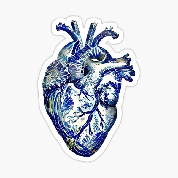 Item preview, Human heart and big wave, blue color,l over of the waves and the sea, the sea in my heart, watercolor designed and sold by Collagedream.