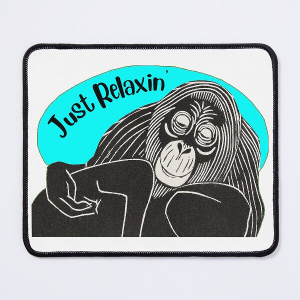 Item preview, Funny Relaxing Orangutan, Just Relaxin’, blue background designed and sold by hjsmith.