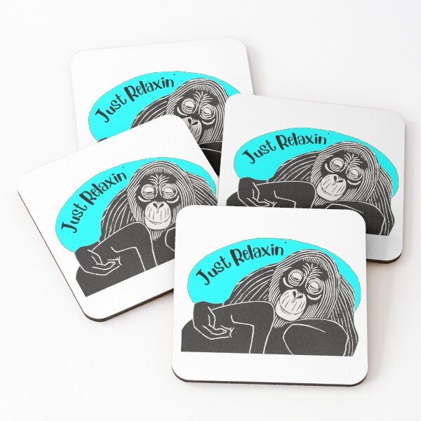 Item preview, Funny Relaxing Orangutan, Just Relaxin’, blue background designed and sold by hjsmith.