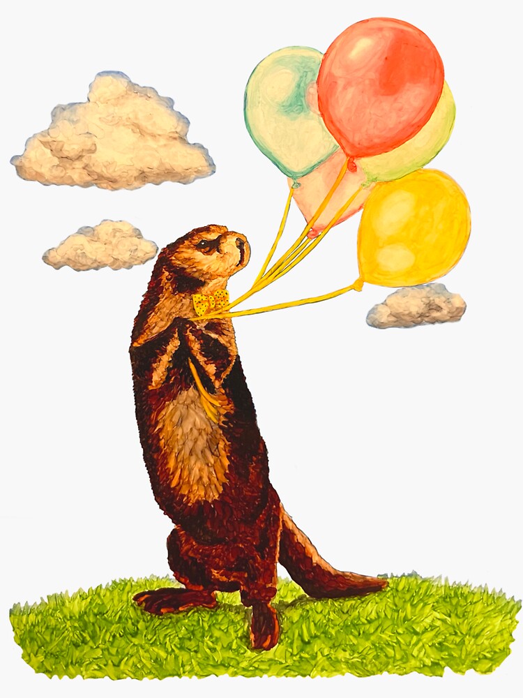 &ldquo;Cute Otter with Colorful Balloons Illustration&rdquo; Sticker by aliblah