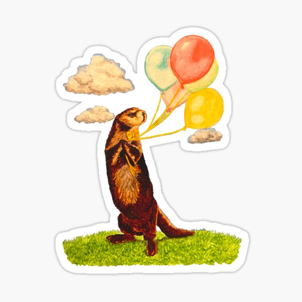 &ldquo;Cute Otter with Colorful Balloons Illustration&rdquo; Sticker by aliblah