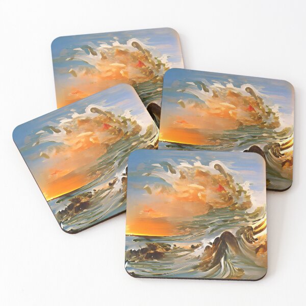 Item preview, Stormy violent seascape with crashing waves and sunset sky designed and sold by janesg.