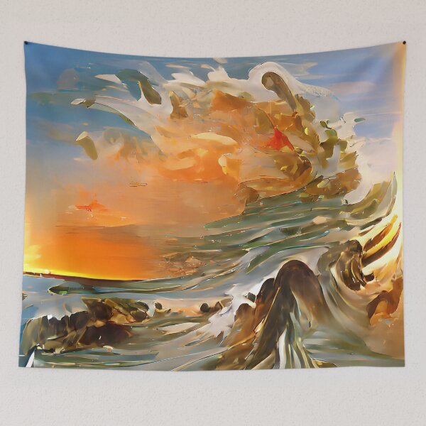 Item preview, Stormy violent seascape with crashing waves and sunset sky designed and sold by janesg.