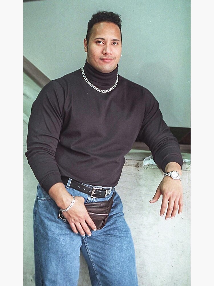 "Dwayne "The Rock" Johnson: Classic 90's turtleneck photo" Sticker for
