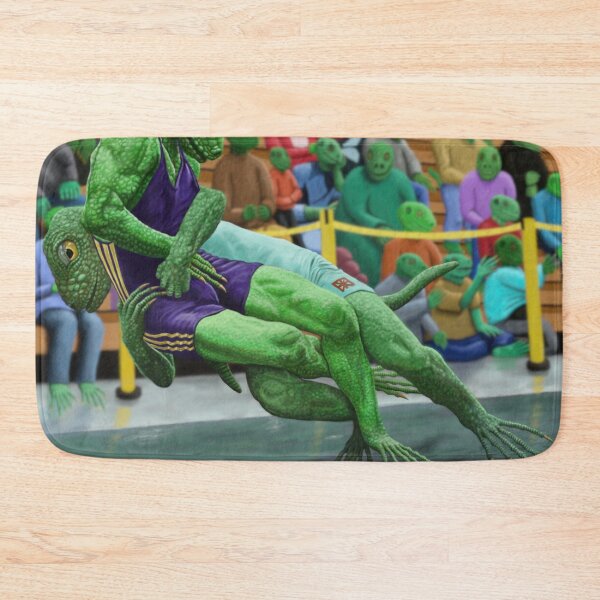 Item preview, Lizard Man Warrior Wrestling Fantasy Creature Art designed and sold by HelmsArt.