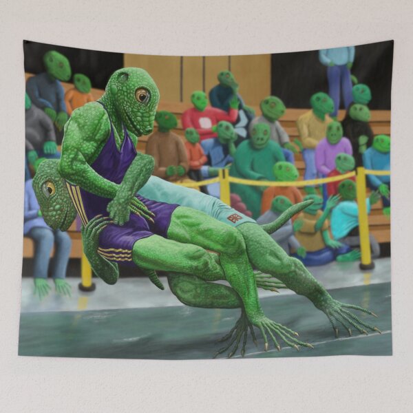 Item preview, Lizard Man Warrior Wrestling Fantasy Creature Art designed and sold by HelmsArt.