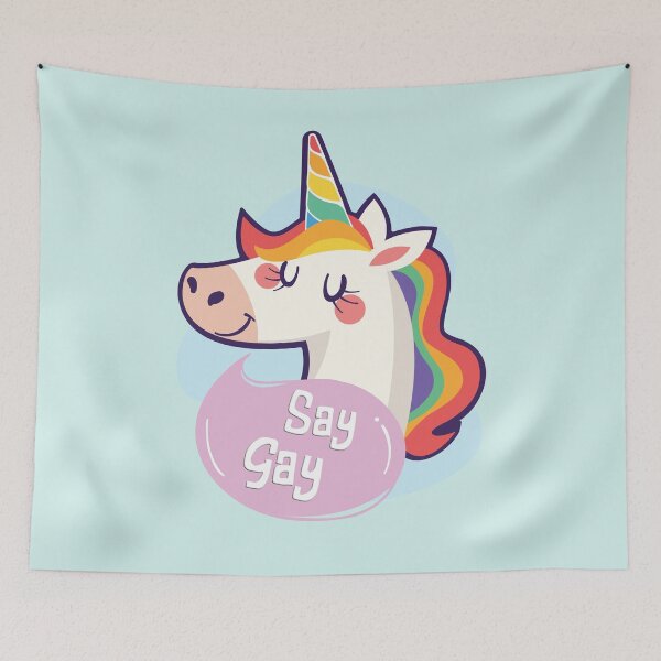 Item preview, Say Gay Rainbow Unicorn designed and sold by Trinket-Trickster.