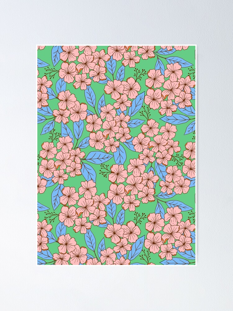 Póster «Flores de hortensia vintage en verde y rosa.» de natalisapattern |  Redbubble