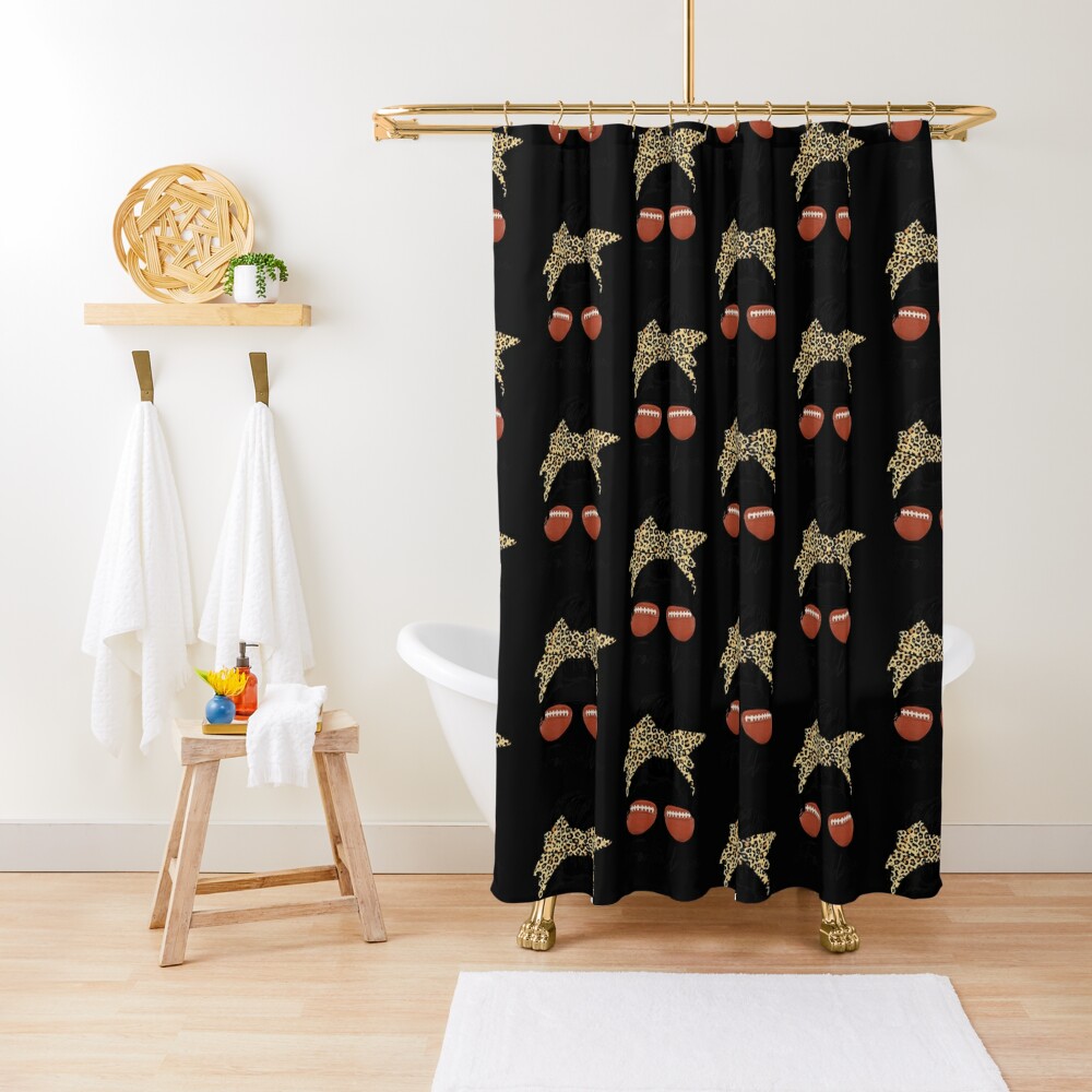 Beautiful And Charming Football Mom Life With Leopard And Messy Bun Player Shower Curtain CS-C4IMJJXW