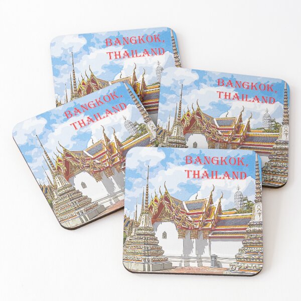 Item preview, Vintage travel poster - Stupas in Wat Pho, Bangkok, Thailand designed and sold by Kevin Hellon.