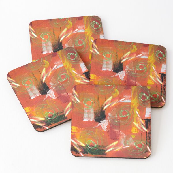 Item preview, Abstract Gold Lightening with Spirals of Green on background of Orange designed and sold by TracyDDigitals.