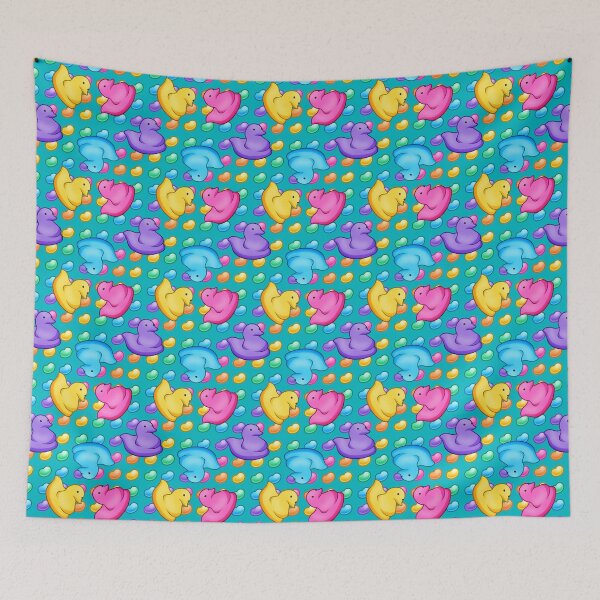 Item preview, Marshmallow Peeps w/ Rainbow Jelly Beans on Teal Easter Peep Chick designed and sold by Zphal.