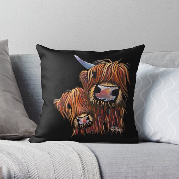 Scottish Highland Cows ' Daddy's Girl' by Shirley MacArthur Throw Pillow