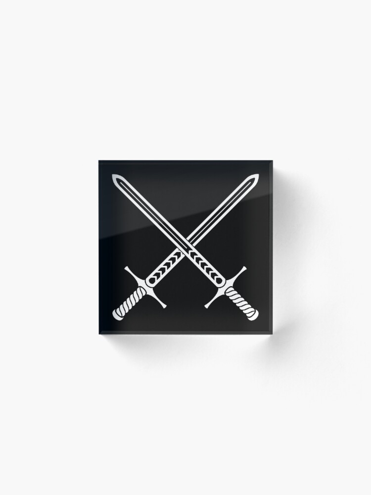 Bloque acrílico for Sale con la obra «Diseño de tatuaje de espadas cruzadas - Blanco sobre negro» de Jenny Zhang
