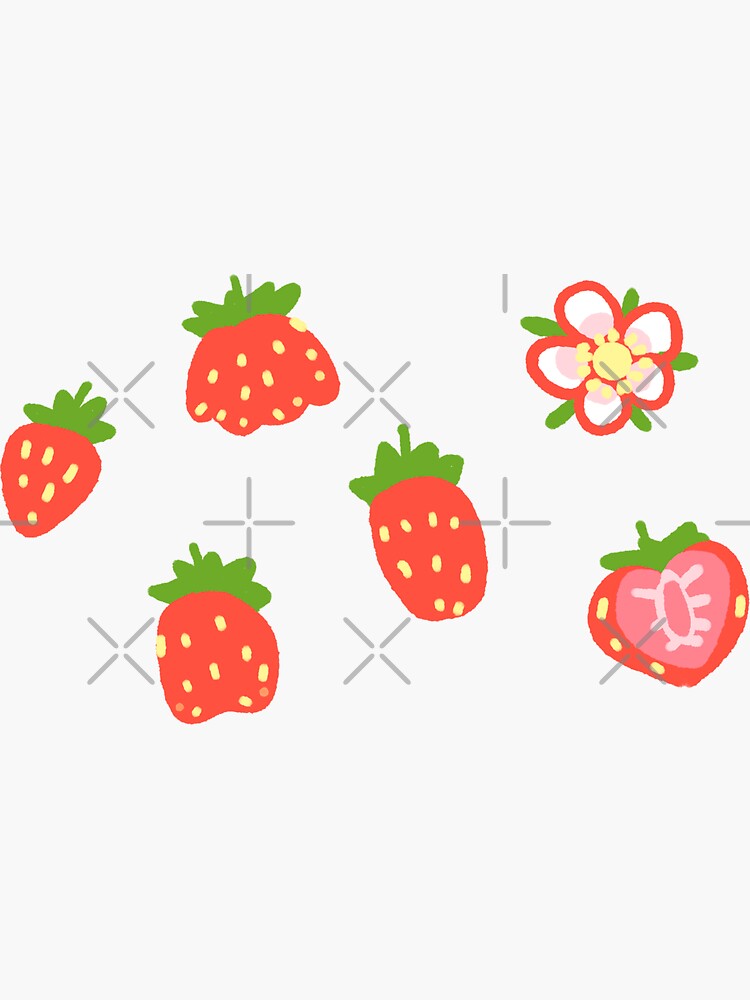 "strawberry galore!" Sticker for Sale by tinybe Redbubble
