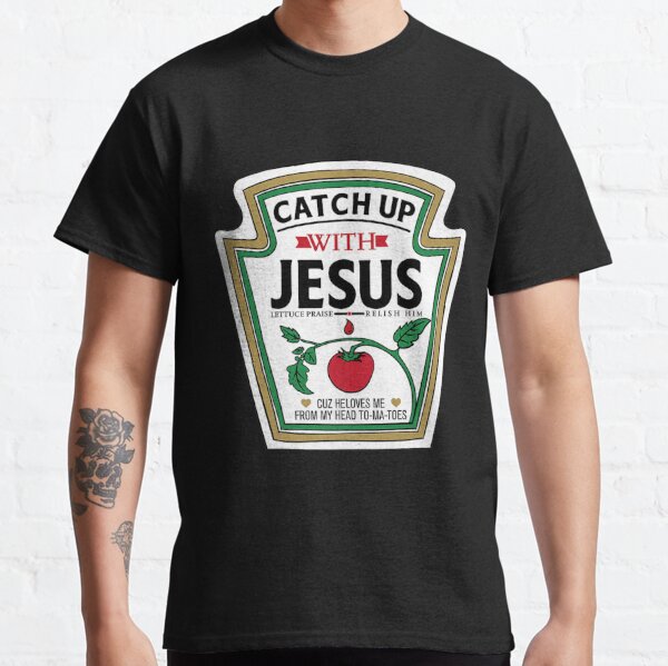 Pop Threads Catch Up with Jesus Funny Ketchup Faith Christian Kids & Youth Tee Toddler Kids T-Shirt / Sport Grey / 4T