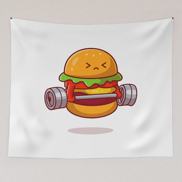 Item preview, Cute burger lifting barbell cartoon designed and sold by Anvin Peeter.