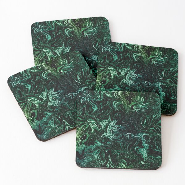 Item preview, Green and Black Glinting Abstract Fluid Marble Swirls designed and sold by nimreninmu.