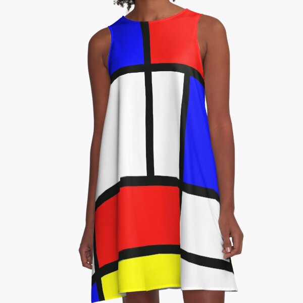 Piet Mondrian "Composition 2" | Bloc de couleur avec rouge jaune et bleu Robe trapèze