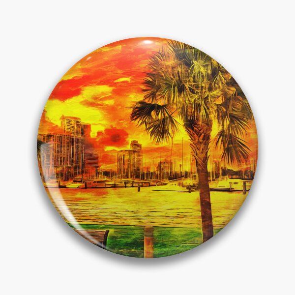 Item preview, South Yacht Basin and downtown St. Petersburg, Florida, at sunset - digital painting designed and sold by NickoPrints.