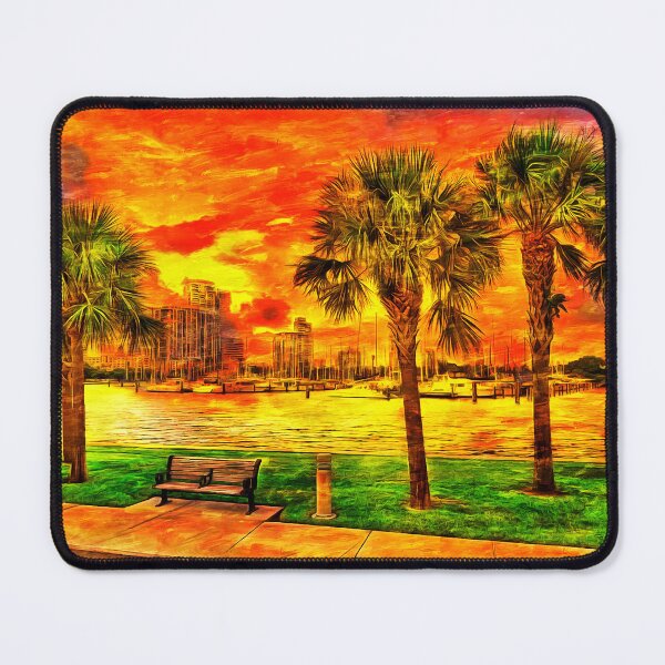Item preview, South Yacht Basin and downtown St. Petersburg, Florida, at sunset - digital painting designed and sold by NickoPrints.