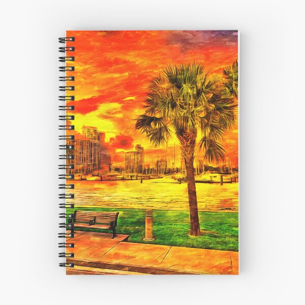 Item preview, South Yacht Basin and downtown St. Petersburg, Florida, at sunset - digital painting designed and sold by NickoPrints.