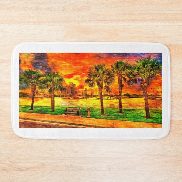 Item preview, South Yacht Basin and downtown St. Petersburg, Florida, at sunset - digital painting designed and sold by NickoPrints.