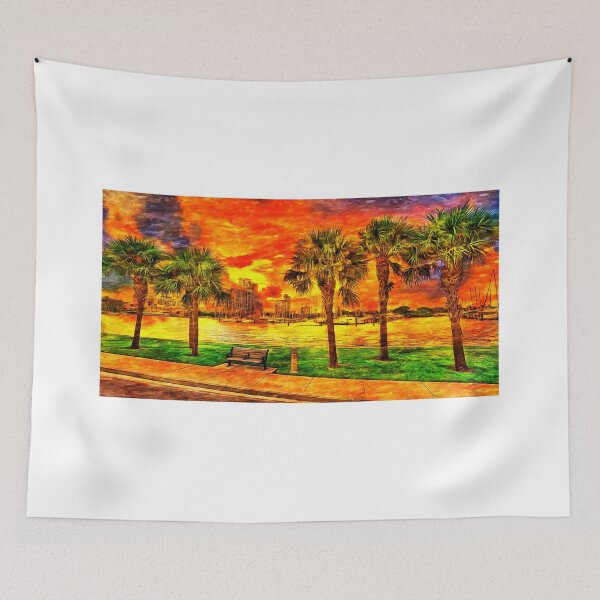 Item preview, South Yacht Basin and downtown St. Petersburg, Florida, at sunset - digital painting designed and sold by NickoPrints.