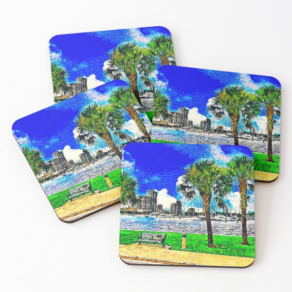 Item preview, South Yacht Basin and downtown St. Petersburg, Florida - impressionist painting designed and sold by NickoPrints.