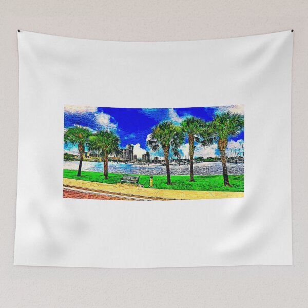 Item preview, South Yacht Basin and downtown St. Petersburg, Florida - impressionist painting designed and sold by NickoPrints.