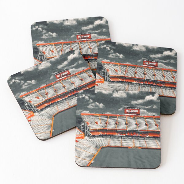 Item preview, Ben Hill Griffin Stadium in black and white with orange isolated designed and sold by NickoPrints.