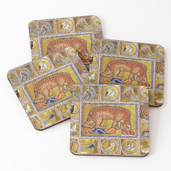 Item preview, MEDIEVAL BESTIARY,BEAR, MYTHICAL ANIMALS IN GOLD RED BLUE COLORS designed and sold by BulganLumini.