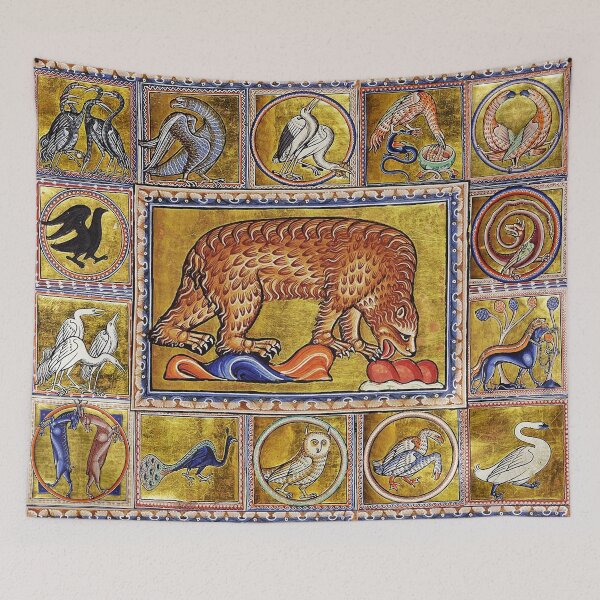 Item preview, MEDIEVAL BESTIARY,BEAR, MYTHICAL ANIMALS IN GOLD RED BLUE COLORS designed and sold by BulganLumini.