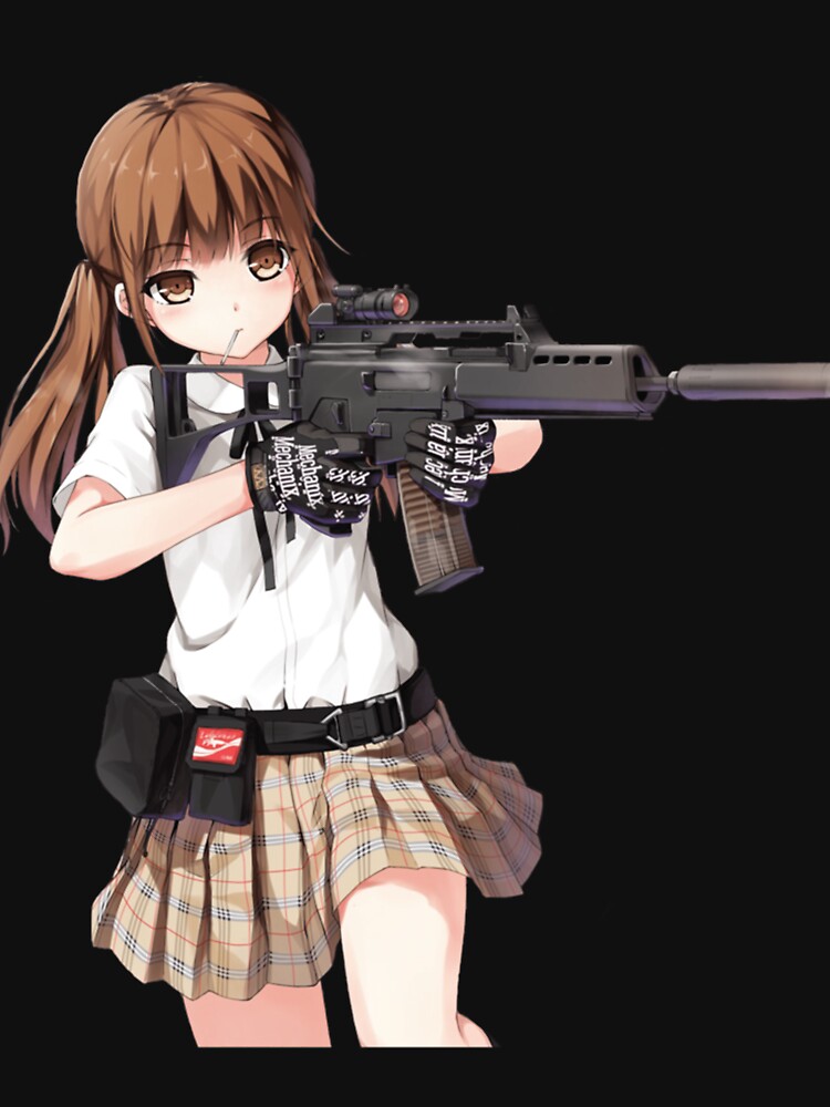 "Anime girl with gun rifle Classic ." T-shirt for Sale by lambesyaalgi