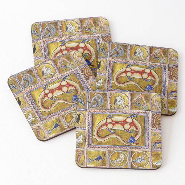 Item preview, MEDIEVAL BESTIARY,SALAMANDER, FANTASTIC ANIMALS IN GOLD RED BLUE COLORS designed and sold by BulganLumini.