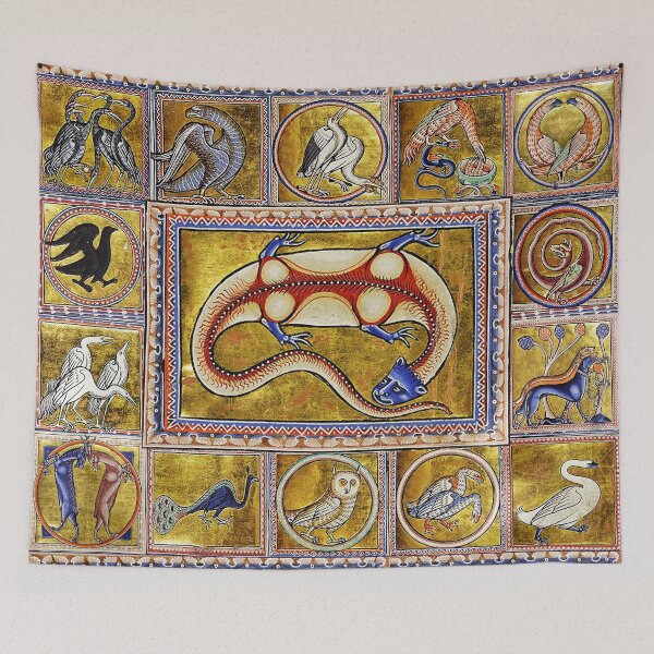 Item preview, MEDIEVAL BESTIARY,SALAMANDER, FANTASTIC ANIMALS IN GOLD RED BLUE COLORS designed and sold by BulganLumini.