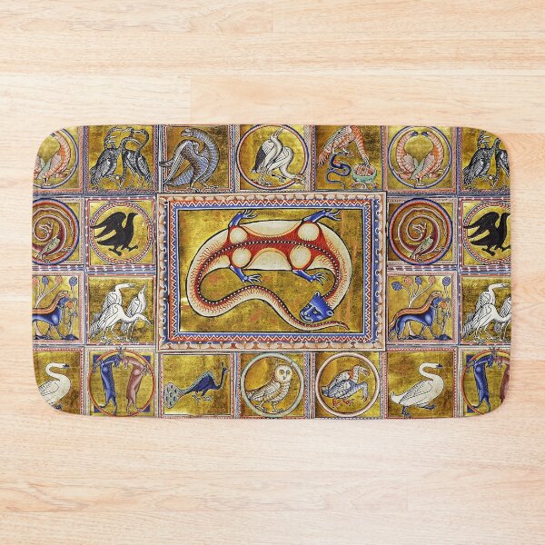 Item preview, MEDIEVAL BESTIARY,SALAMANDER, FANTASTIC ANIMALS IN GOLD RED BLUE COLORS designed and sold by BulganLumini.