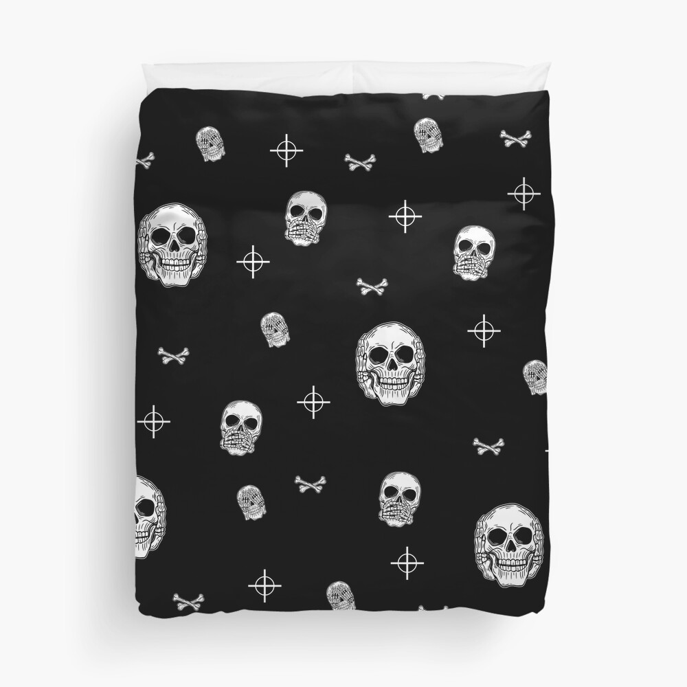 Discover Skulls Bullseye Black And White Halloween Wallpaper Design Duvet Cover