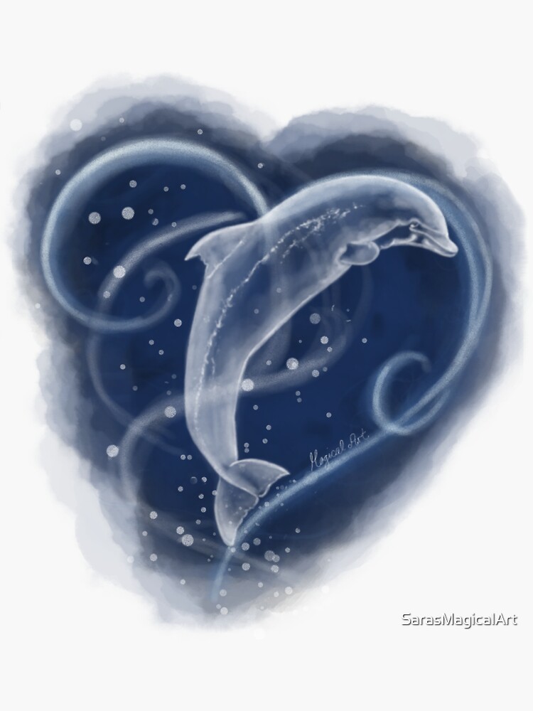 Thumbnail 3 of 3, Sticker, Magical Dolphin designed and sold by SarasMagicalArt.