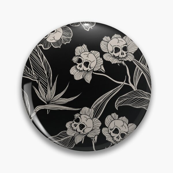 Item preview, Death flowers tropical tiki goth floral skull pattern designed and sold by RedFinchDesigns.