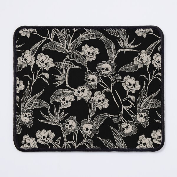 Item preview, Death flowers tropical tiki goth floral skull pattern designed and sold by RedFinchDesigns.