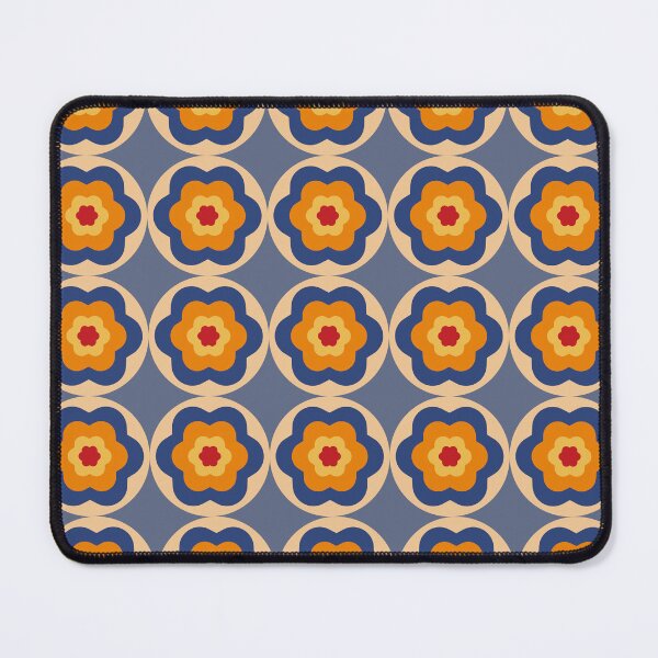 Item preview, Retro orange and navy flowers pattern designed and sold by Thegentleshop.