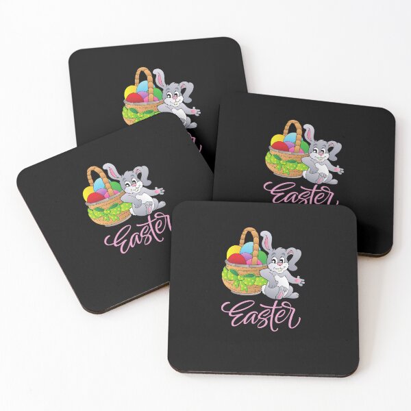 Item preview, bright-colored design of a cute funny easter bunny with a basket of colorful eggs designed and sold by DahliaBlanche.